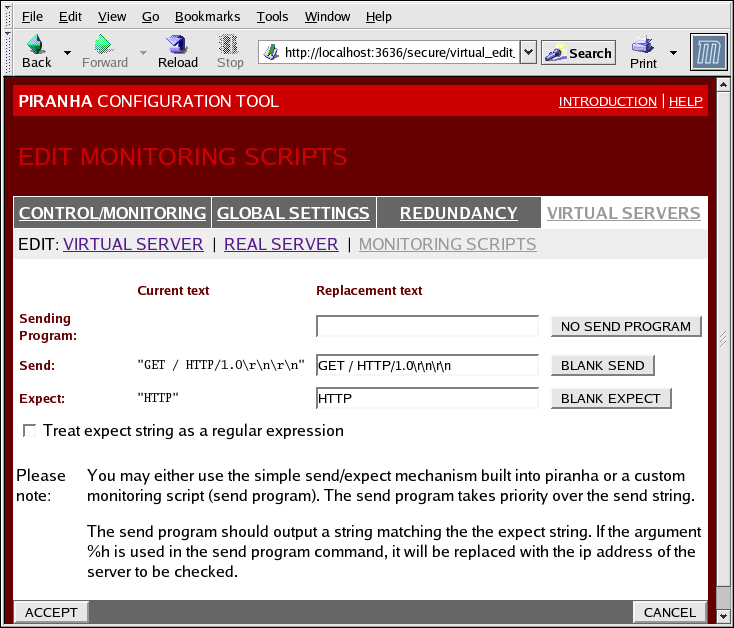 The EDIT MONITORING SCRIPTS Subsection